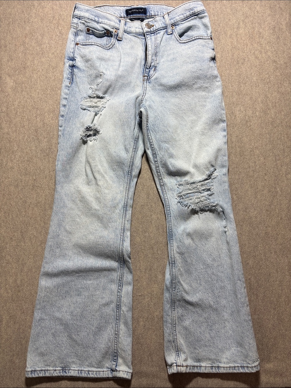 Aeropostale Jeans Womens 10S  Blue High Rise Flare Distressed  Denim (13)